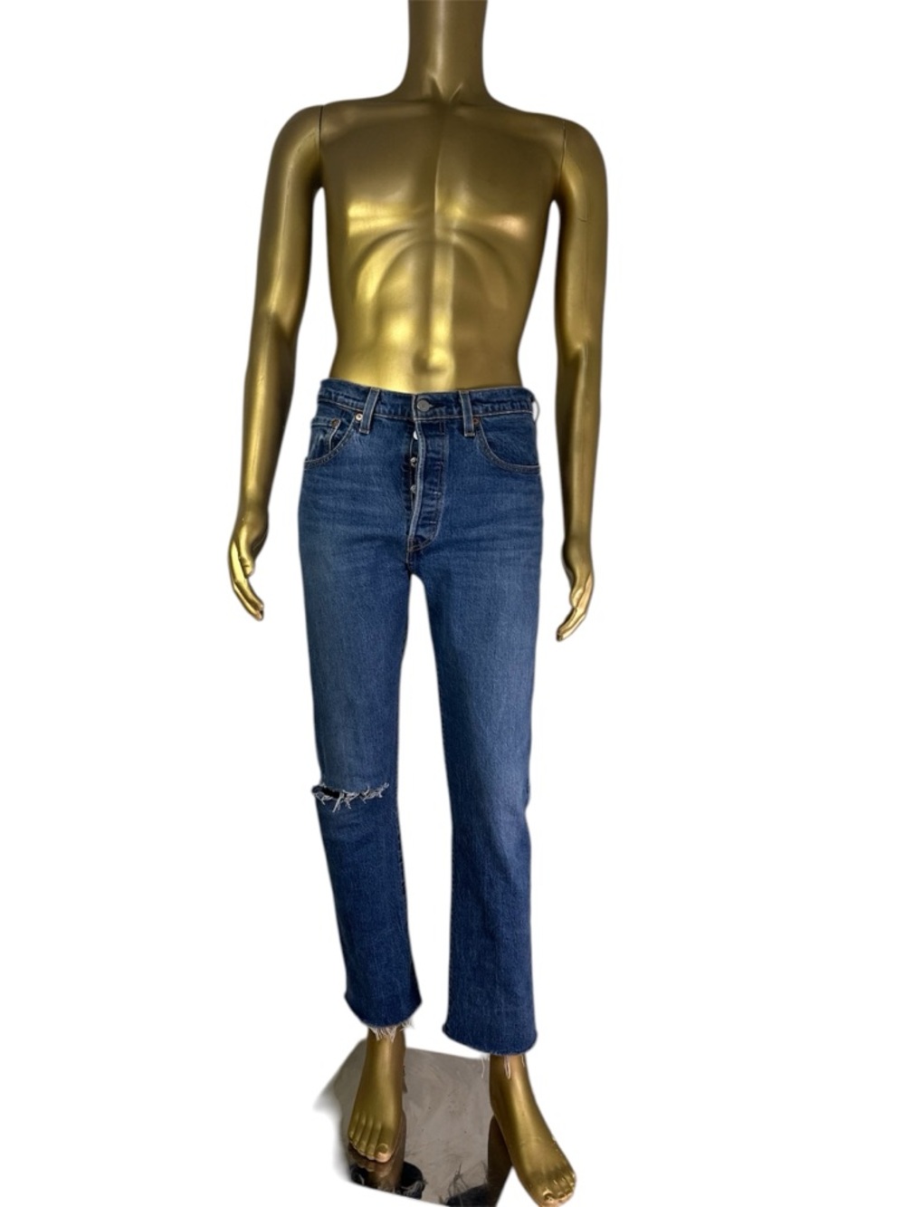 Levi's Light Blue 501. Denim Jeans with Tan Stitching